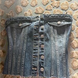 Zara Denim Corset Top - Button Front Blue